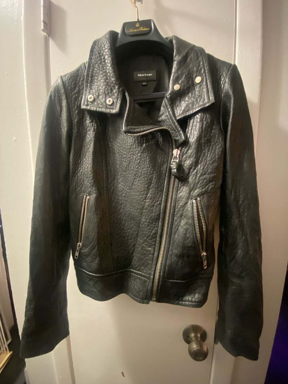 Mackage Kenya Black Pebbled Leather Motorcycle Jacket XS